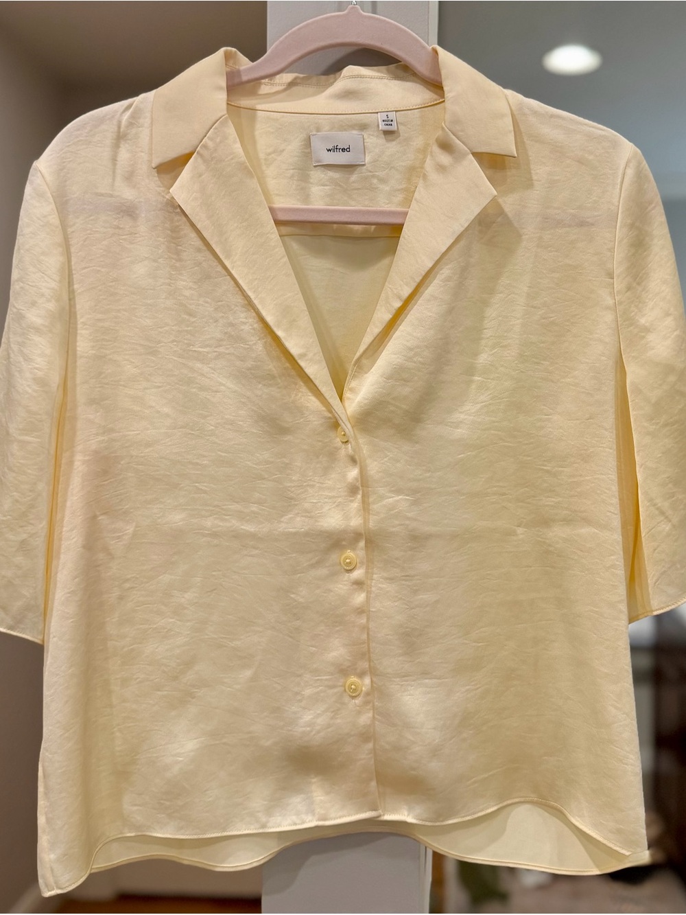 Wilfred Soft Yellow Short Sleeve Button-Front Camp Collar Shirt